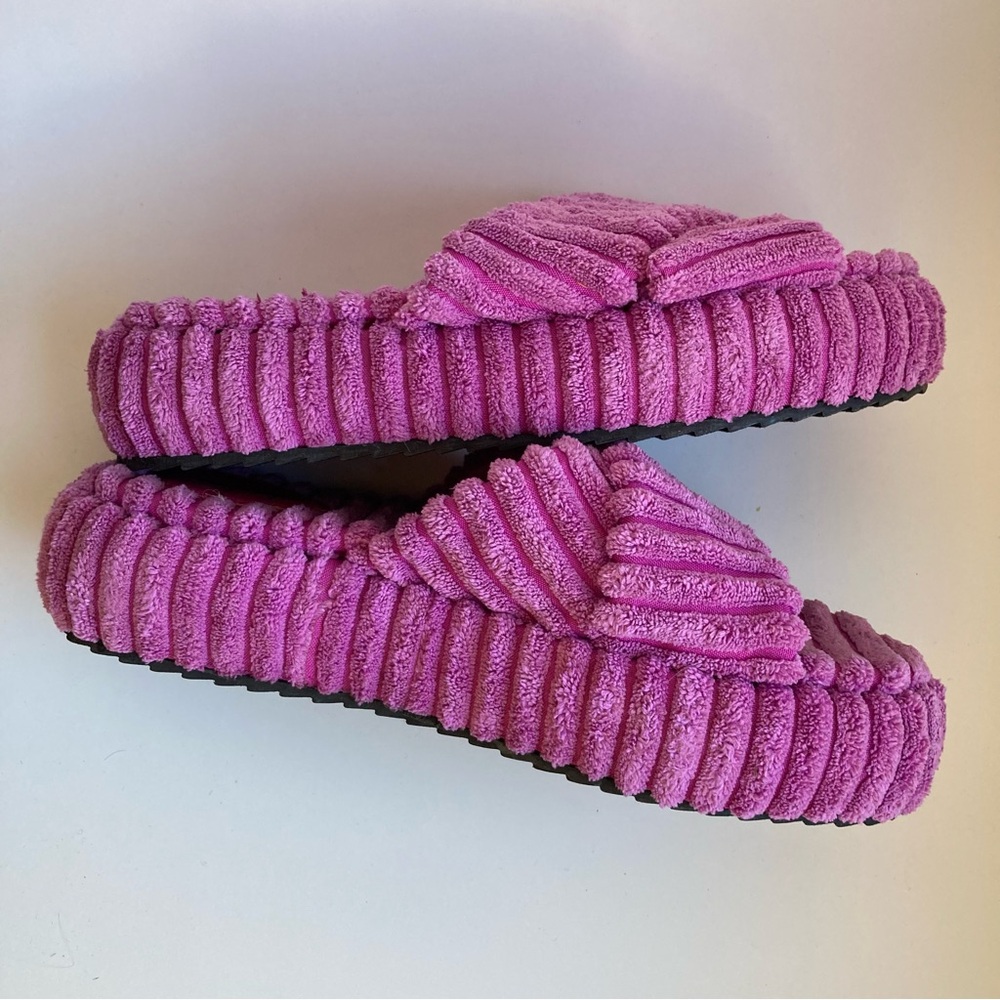 Free People Two Days in Ibiza Ribbed Terry Slide Orchid Platform Slippers, Sz 9 - Picture 5 of 11